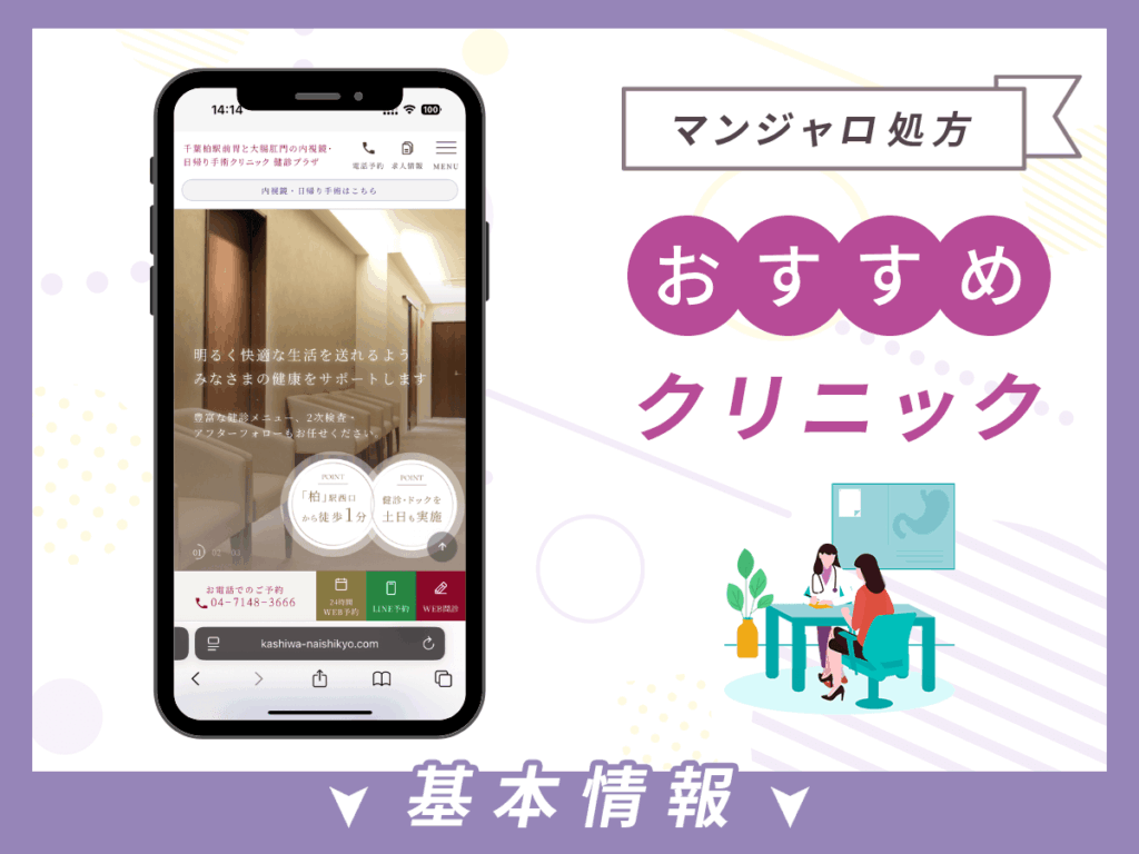 千葉でマンジャロが安いクリニック：千葉柏駅前胃と大腸肛門の内視鏡・日帰り手術クリニック 健診プラザ