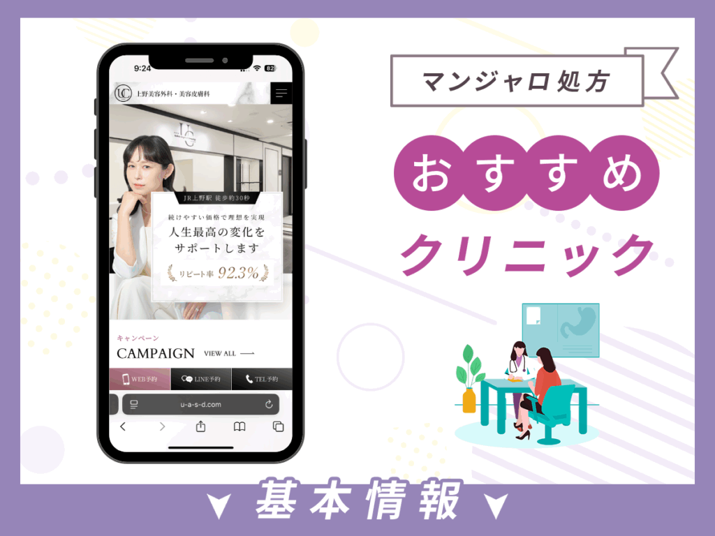 東京でマンジャロが安いクリニック:上野美容外科・美容皮膚科